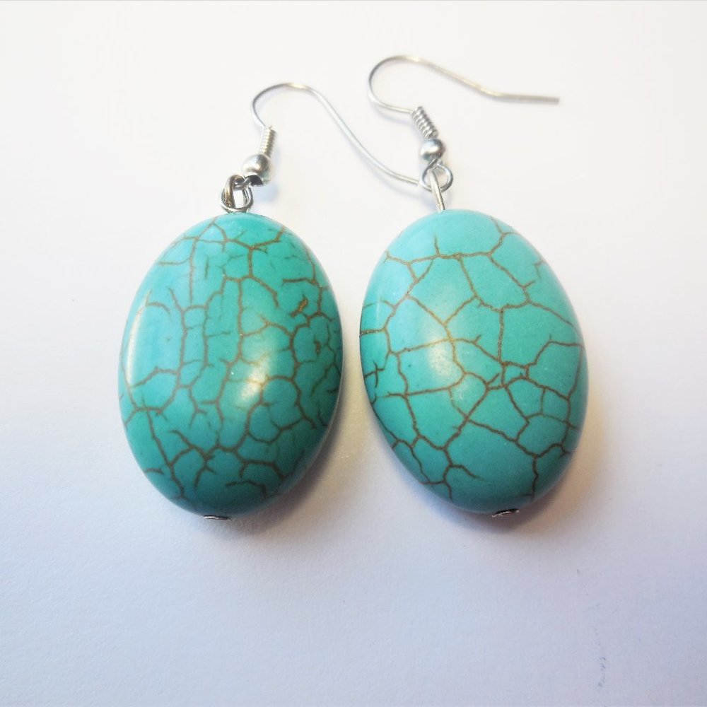 Earrings Natural Turquoise Dangle Oval Jewerly - Picture 7 of 7